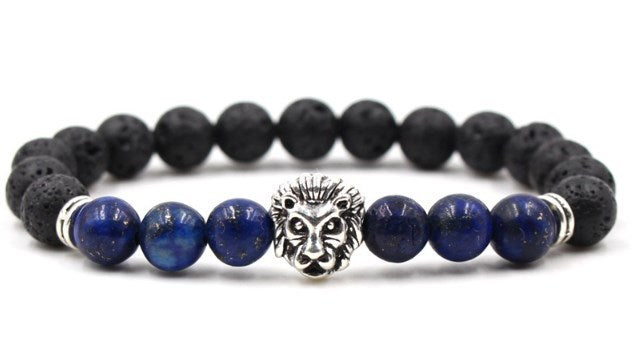 Beaded Bracelet Volcanic Stone Black Lava Marble Tiger Eye
