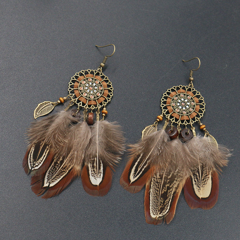 Dreamcatcher feather earrings, sun flower earrings