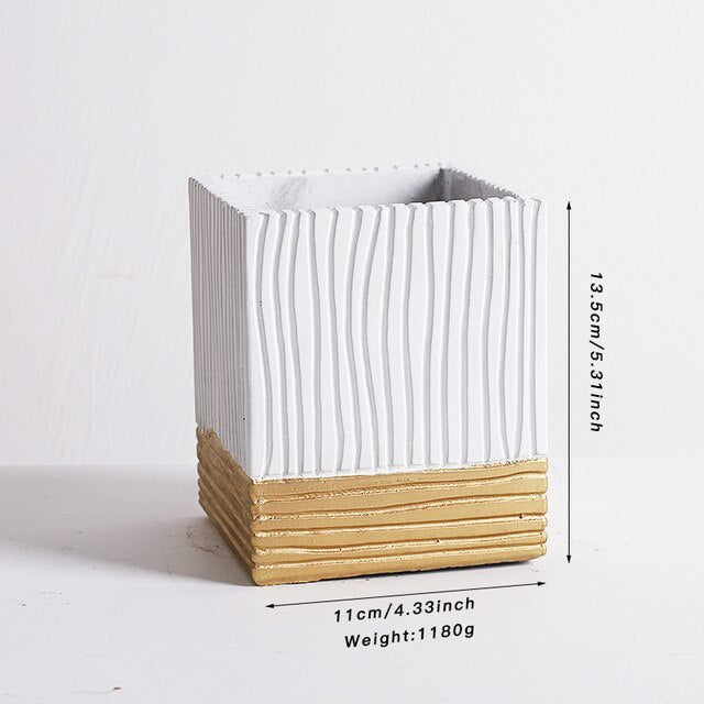 Nordic style senior grey striped succulent potted plant