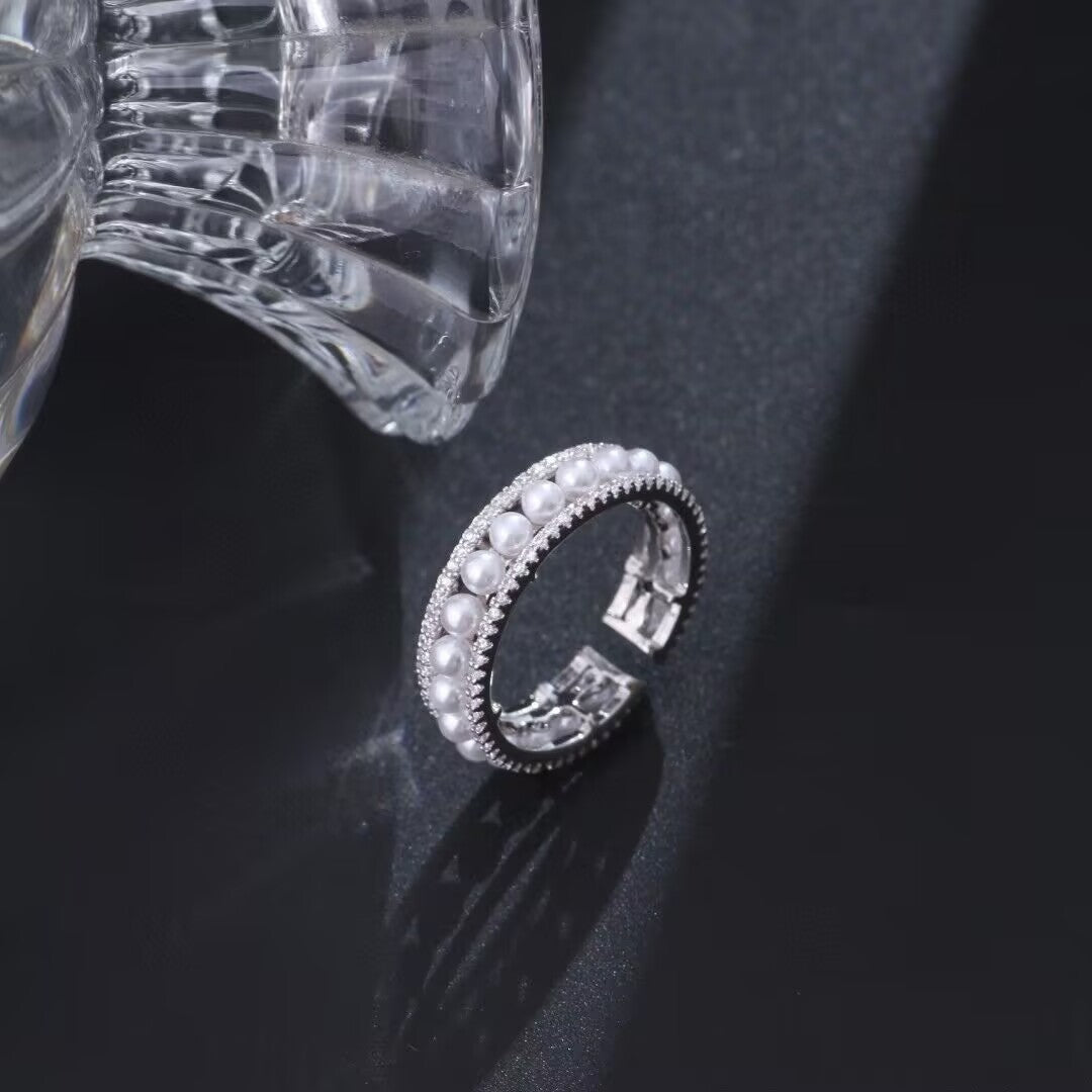Micro Inlaid Pearls Ring Female Open Temperament