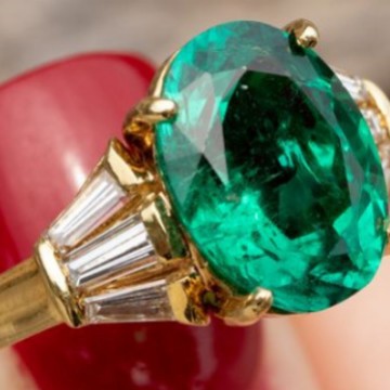 Women's Elegant Oval Artificial Emerald Tourmaline Colored Gems Open Ring
