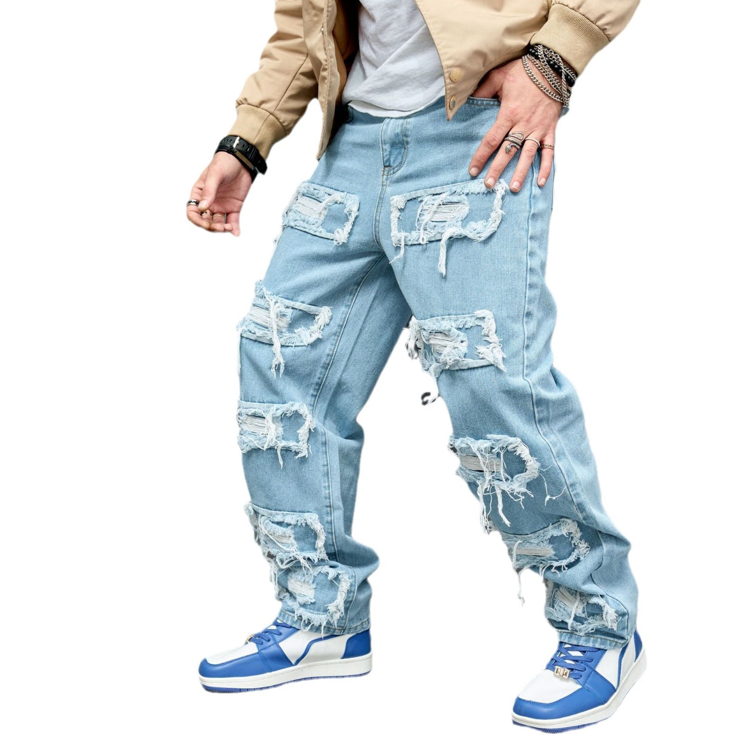 Men's Jeans Worn Stretch Slim Fit