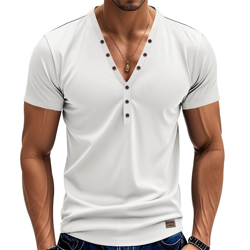 Men's Loose Thin Trendy V-neck Buttons Design
