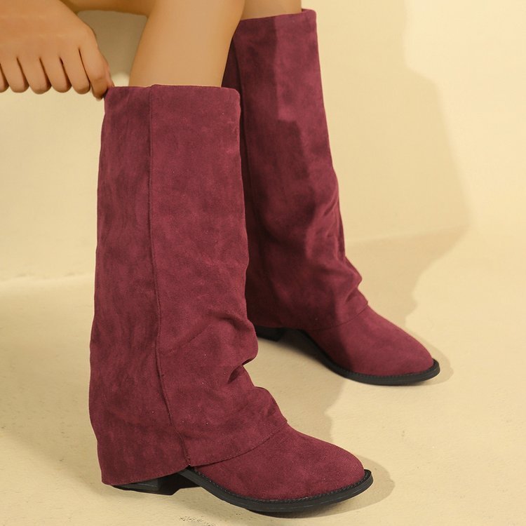 Women's Boots Suede European And American Fashion Outerwear Pointed Toe Chunky Heel Pants Retro Fashion Boots