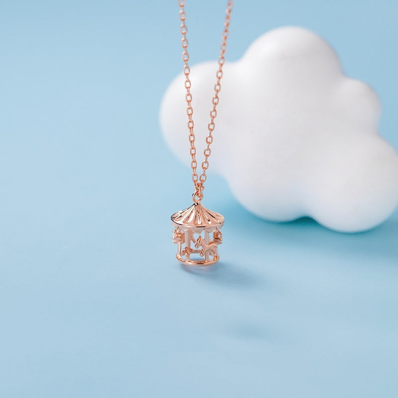Silver Diamond Carousel Necklace Female Cute