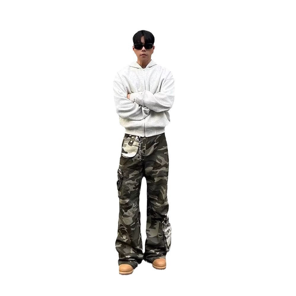Men's Contrast Color Three-dimensional Pocket Overalls