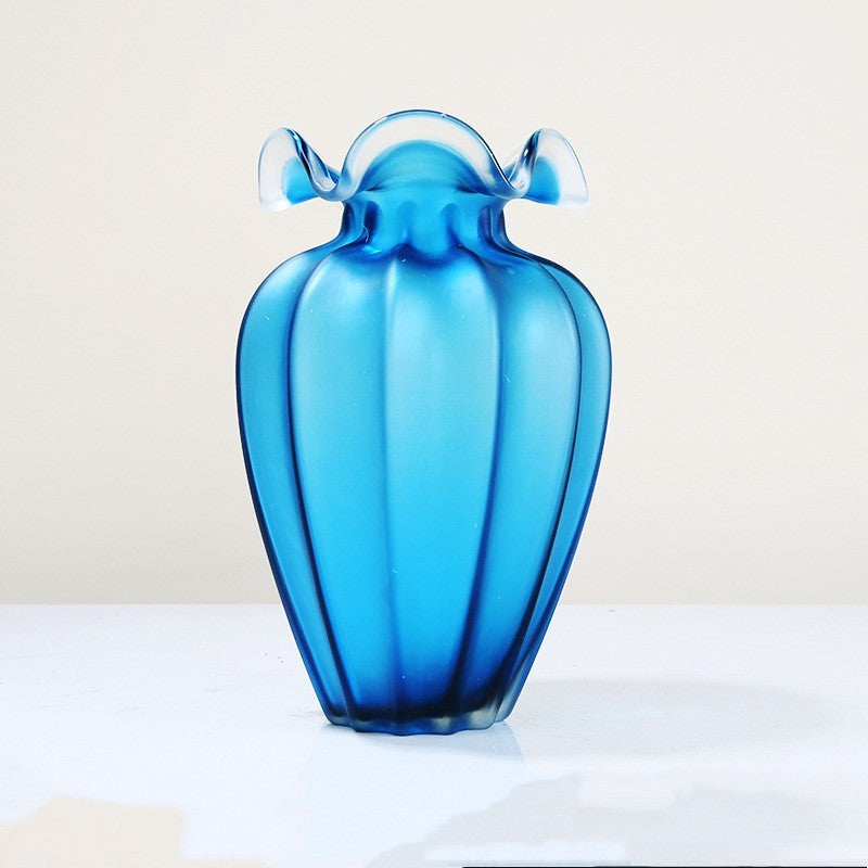 Simple Blue Frosted Glass Vase Ornaments