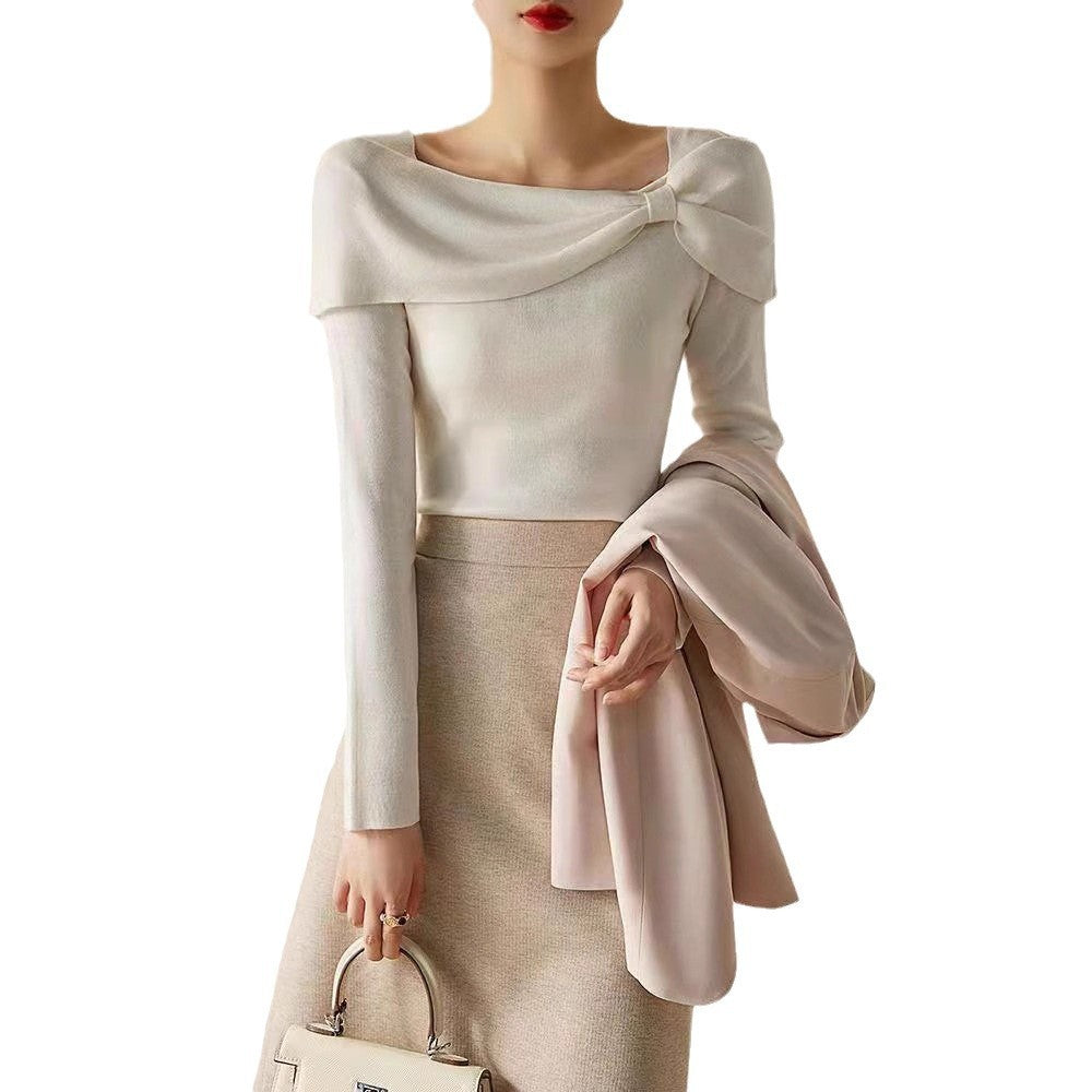 Women's Diagonal Collar Long-sleeved Sweater