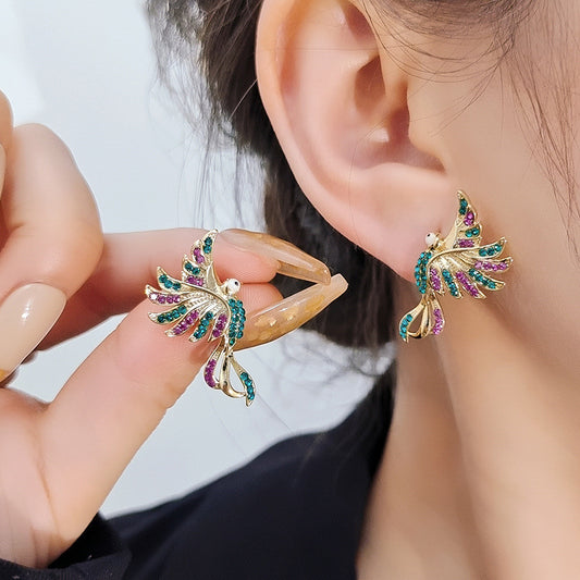 Colorful Auspicious Bird Ear Studs Women's Fashion