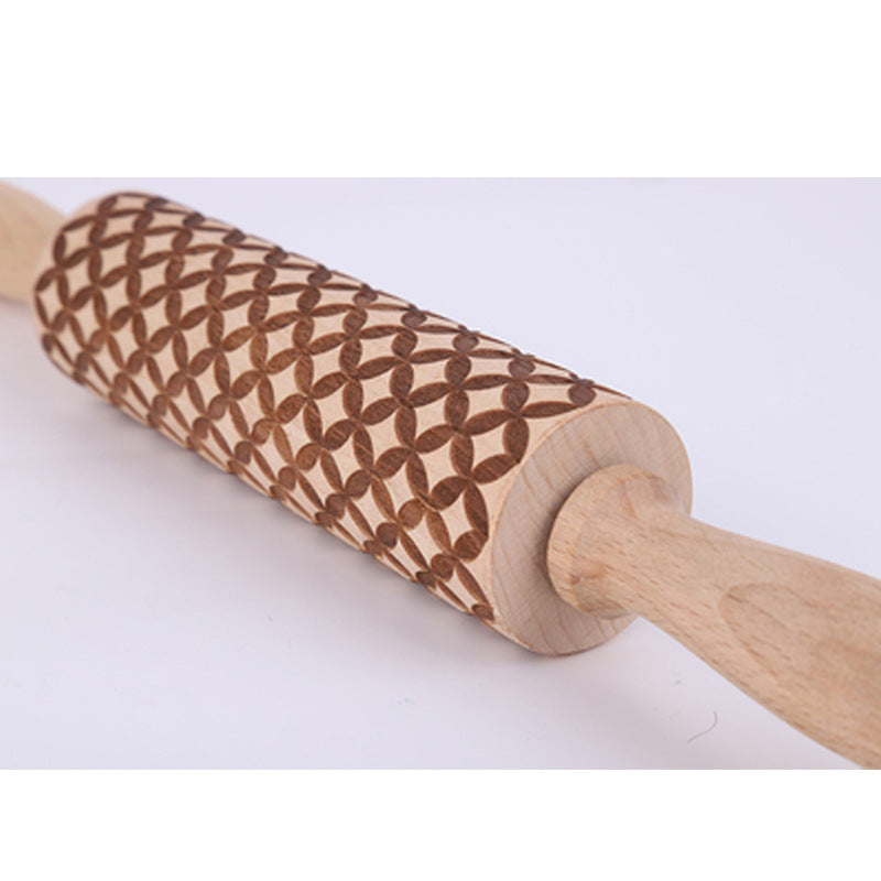 Solid Wood Roller With Carved Pattern Rolling Pin