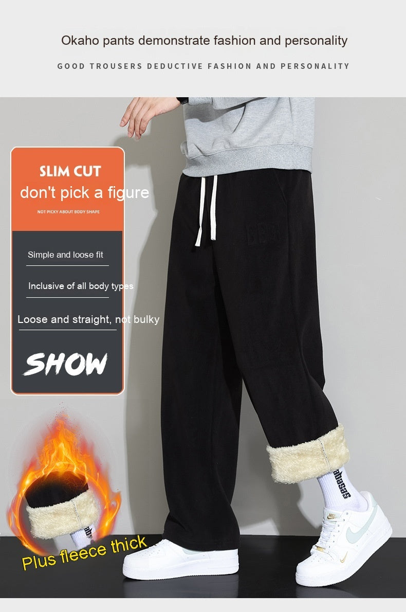 Winter Men's Casual Cashmere Pants Straight Wide-leg Pants