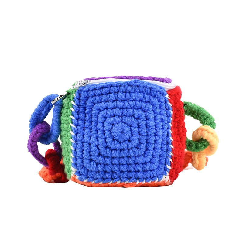 Contrast Color Wool Knitted Bag Hand-woven