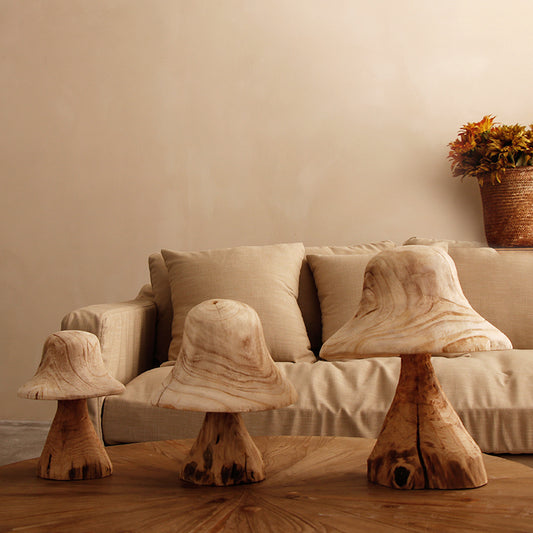 Wooden Mushroom Ornaments In Garden Courtyard