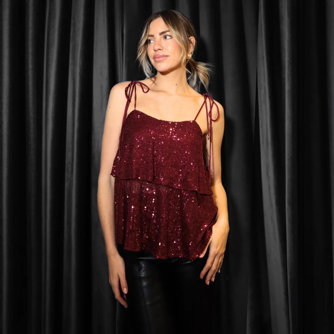 Sequined V-neck Sling Vest Women's Short