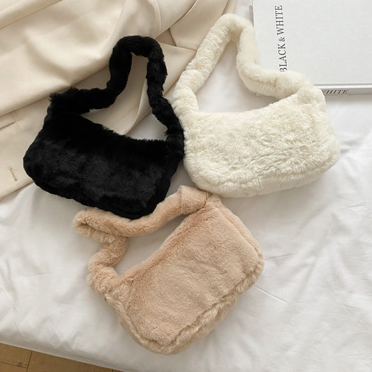 Autumn And Winter Furry Shoulder Underarm Small Bag For Women