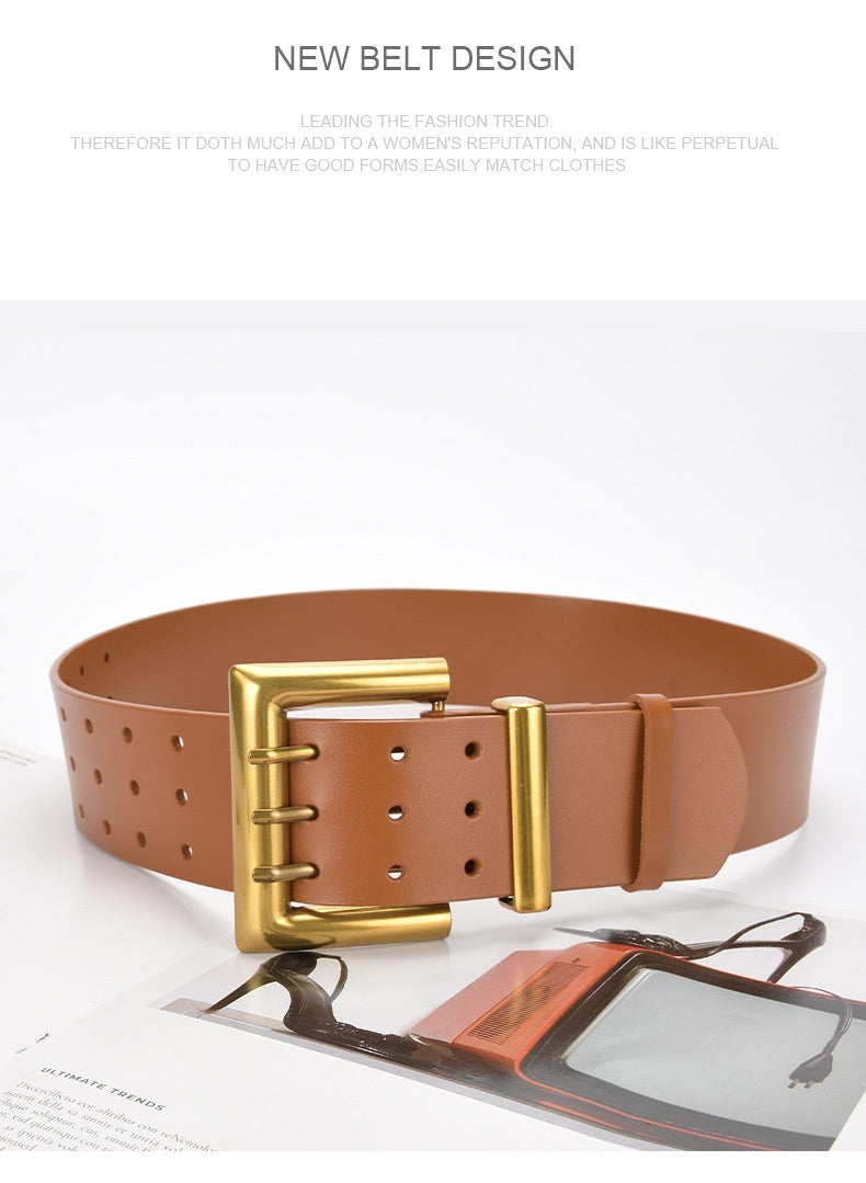 Three Button Waist Belt With Personalized Decorative Needle Buckle