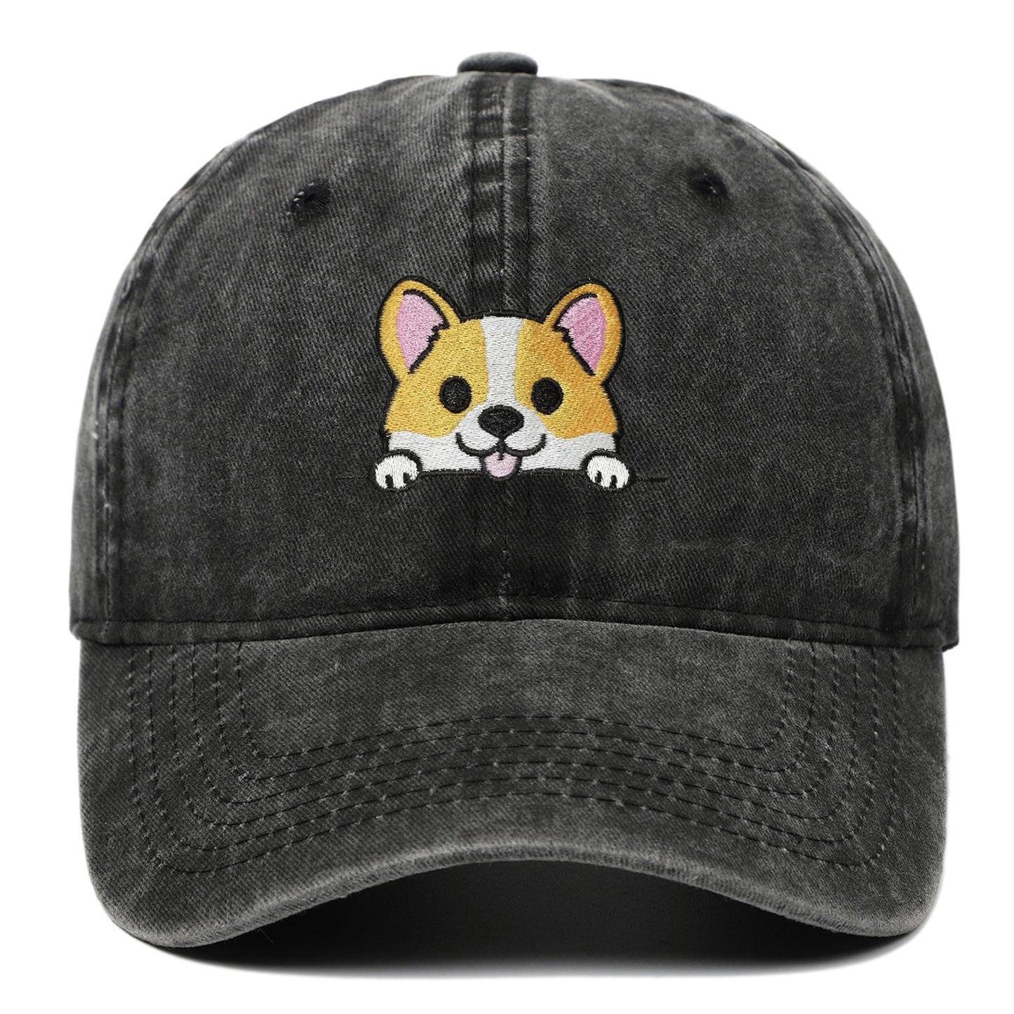 Corgi Embroidered Baseball Fashionable Washed Sports Cap