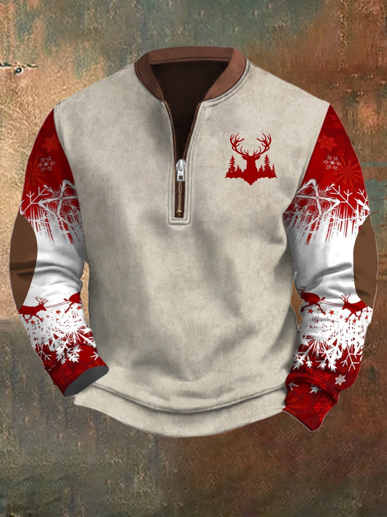 Zipper Men's 3D Printed Half Zipper Sweater