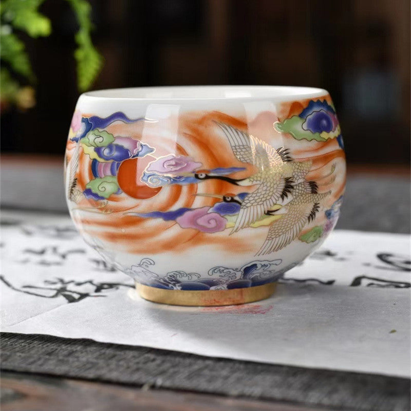 White Porcelain Single-cup Teacup Teacup High-grade Crane And Mutton Fat Jade Porcelain