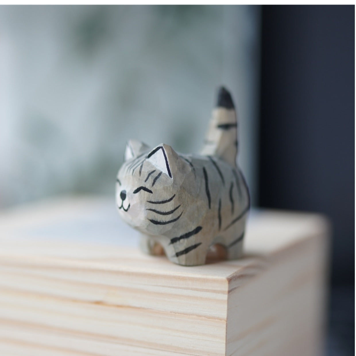 Creative Wooden Cat Trinkets Crafts Handmade Wood Carving