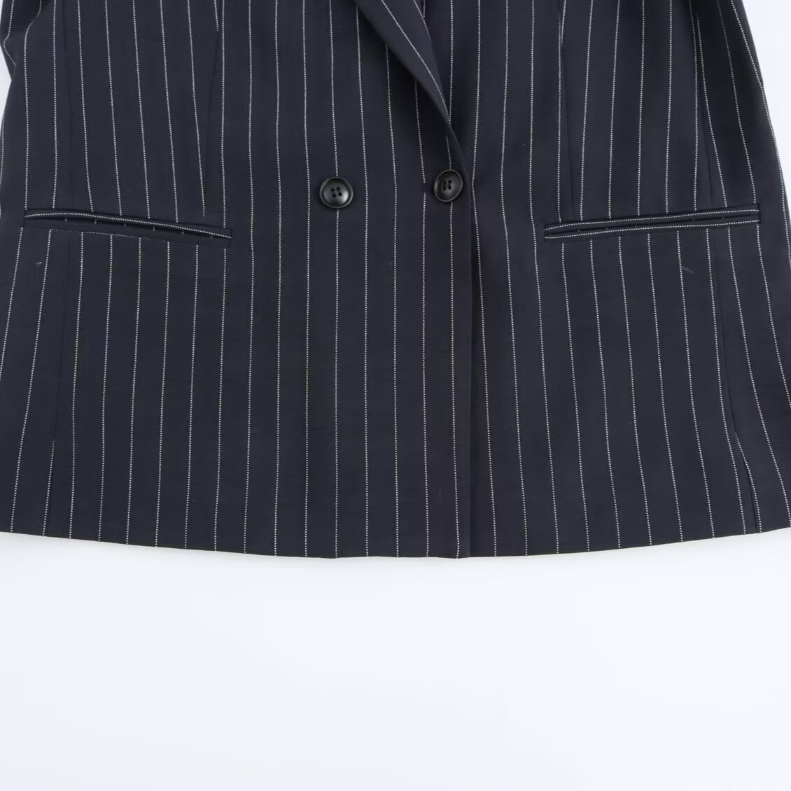 Winter New Versatile Pinstripe Double Breasted Baggy Coat