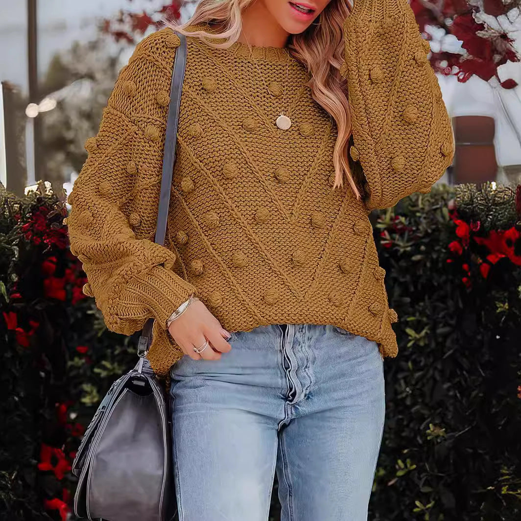 Wool Ball Sweater Loose Long Sleeve Pullover