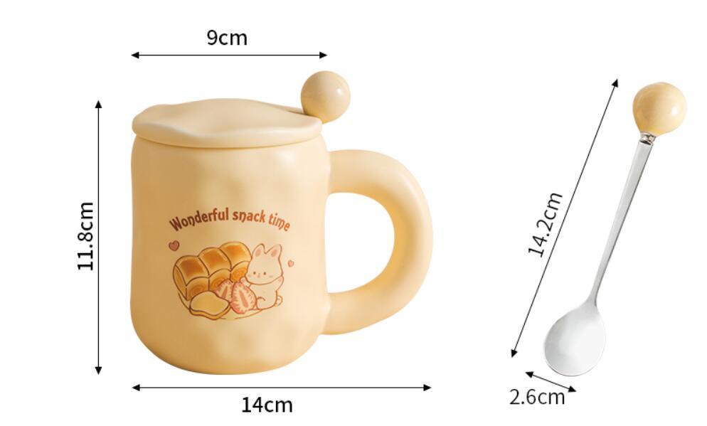 Cute Bread Mug With Lid Spoon