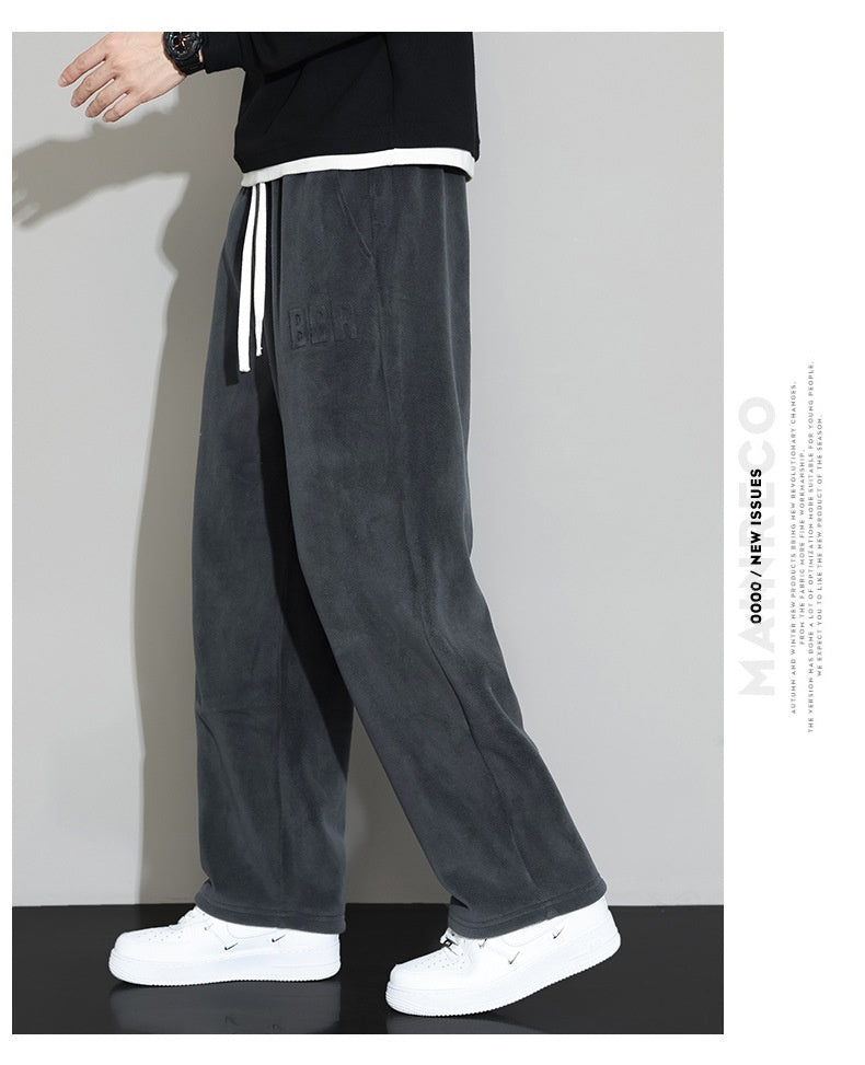 Winter Men's Casual Cashmere Pants Straight Wide-leg Pants