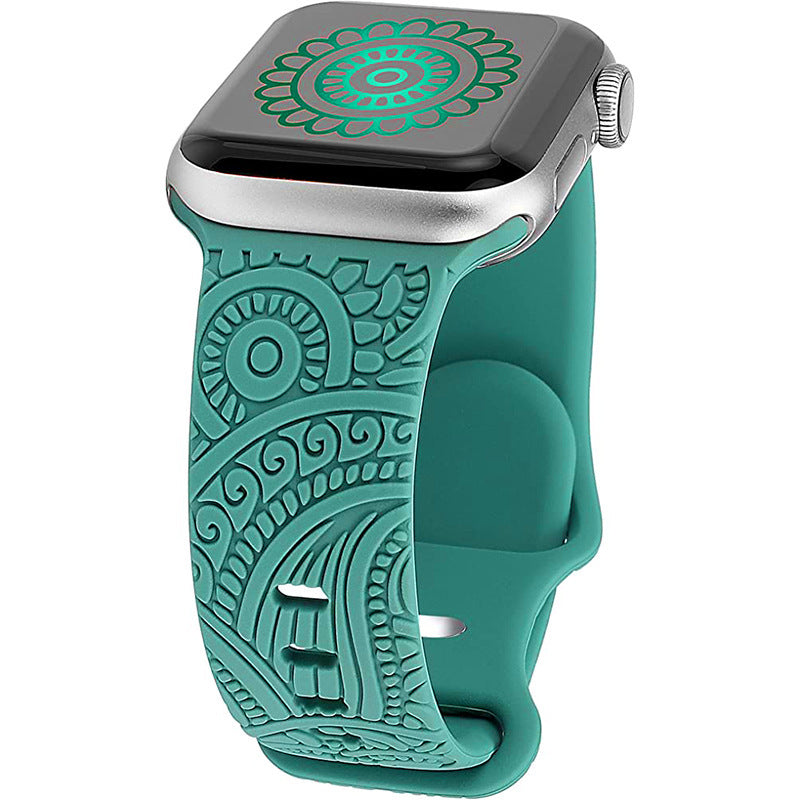 Laser Carved Embossed Cashew Printed Silicone Strap