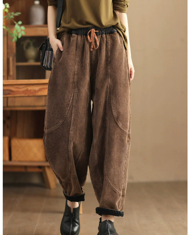 Loose Stitching And Brushed Warm Trousers For Women