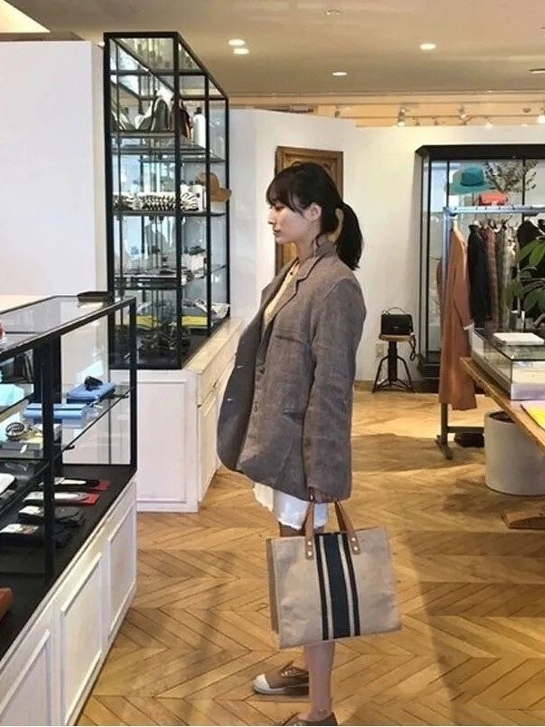 Women's Portable Briefcase Professional Commute Striped Minimalist Shoulder Bag