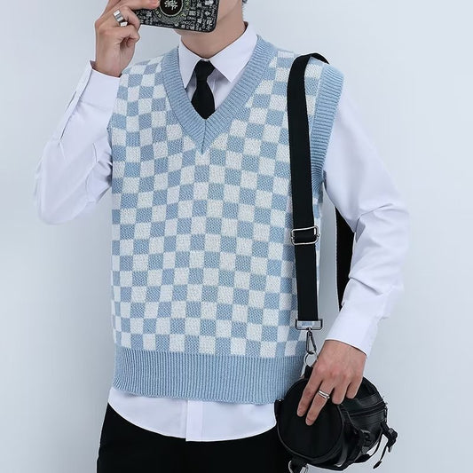 V-neck Knitted Boys' Checkered Sweater Vest