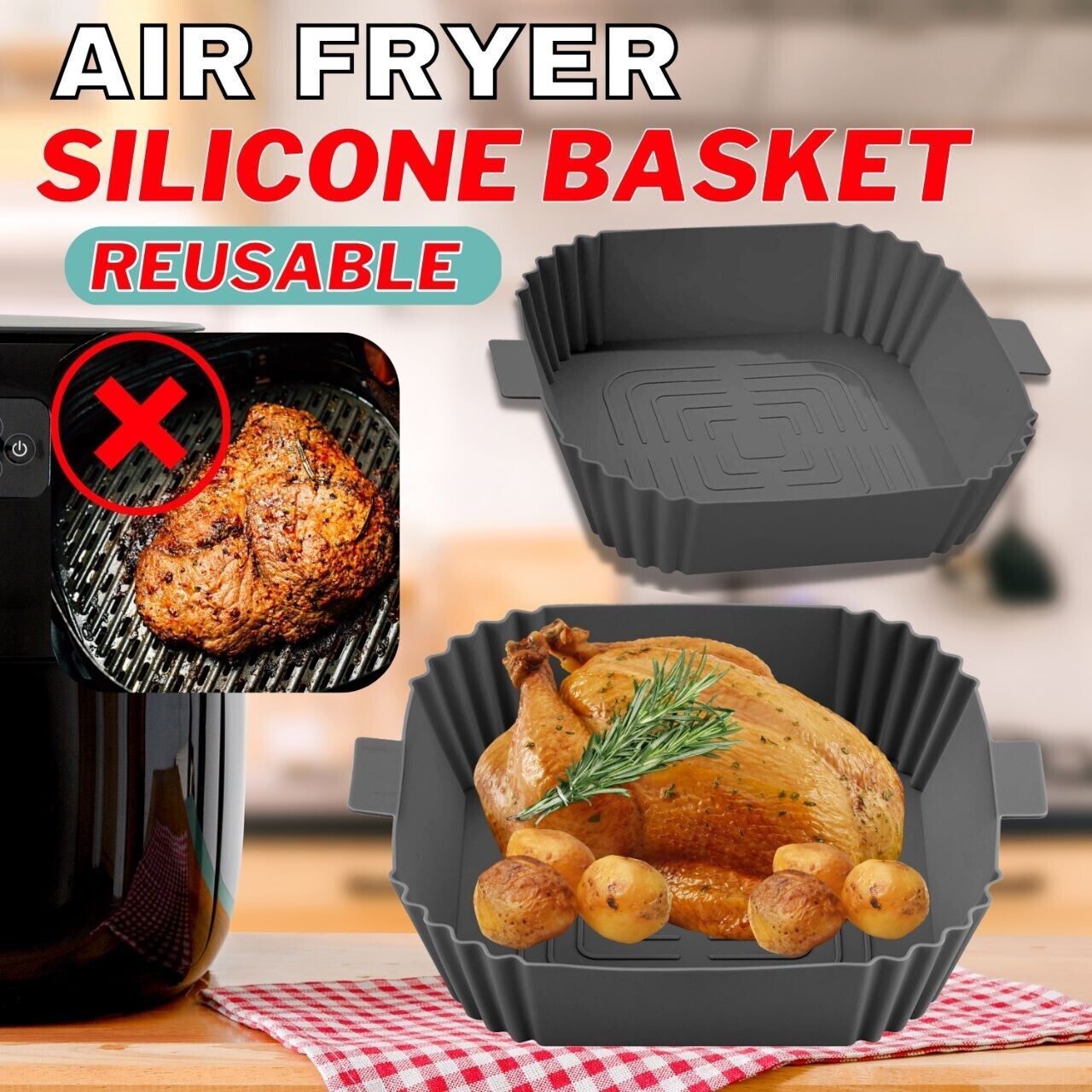 Silicone Air Fryer Tray Basket Liners Non-Stick Safe Oven Baking Tray Pot