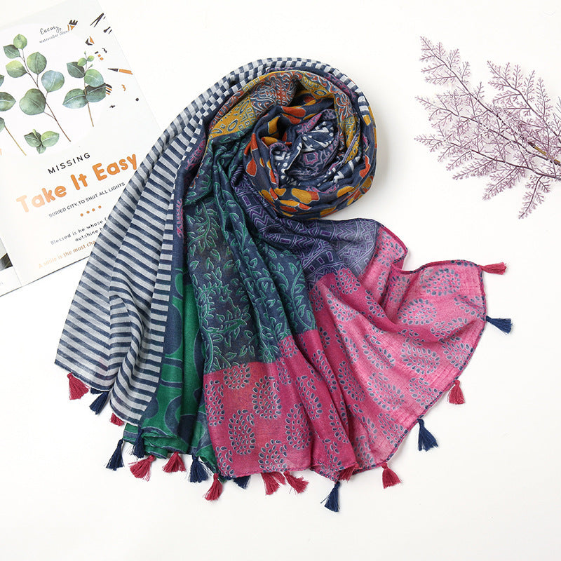 Retro Patchwork Bohemian Printed Cashew Scarf