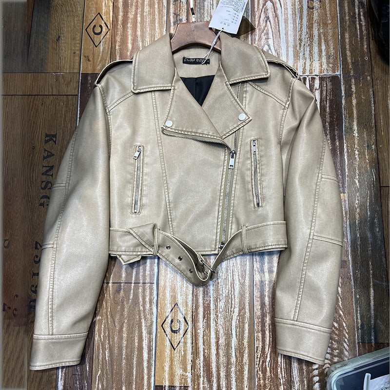 Hong Kong Style Retro Coat Women's Short Spring And Autumn New Casual Pop Motorcycle PU Leather Jacket