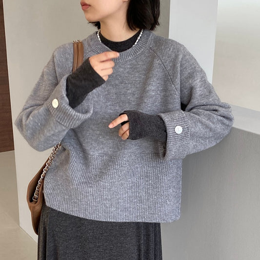 Gentle Solid Color Soft Glutinous Pullover Loose Slimming Sweater Top