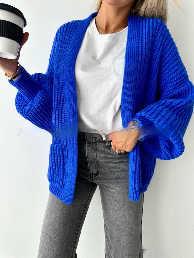 Solid Color Cardigan Knitted Sweater