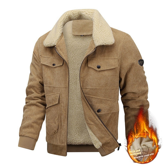 Winter Lapel Fleece Jacket With Pockets Warm Thicken Cotton Coat Men's Clothing