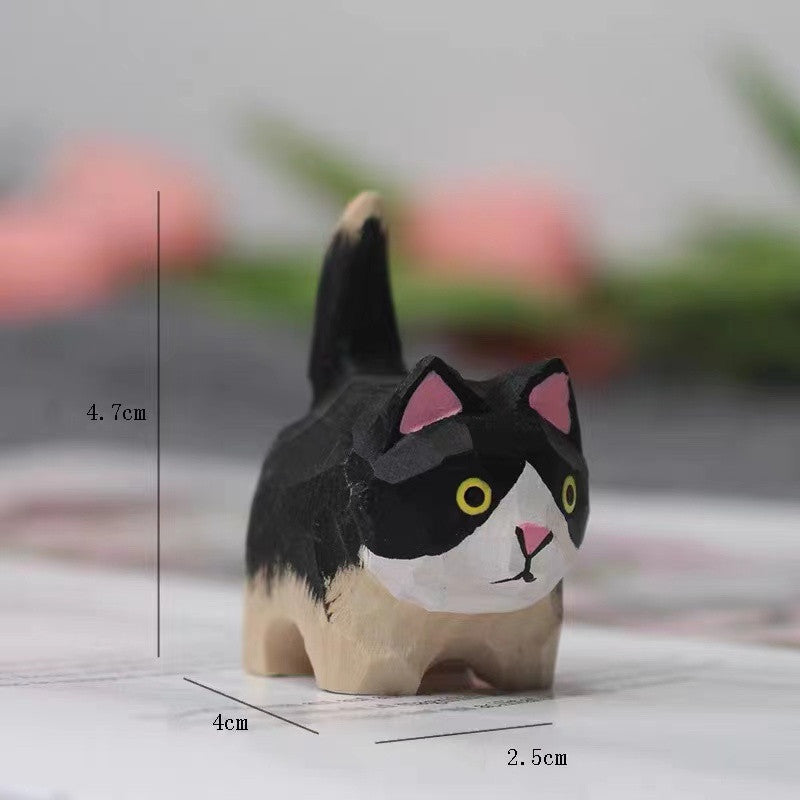 Wood Carving Little Black Cat Mini Doll Decoration Handicraft