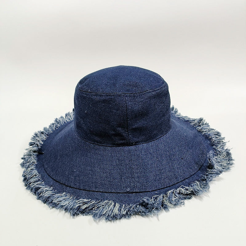 Women's Spring And Summer Retro Big Brim Solid Color Denim Hat