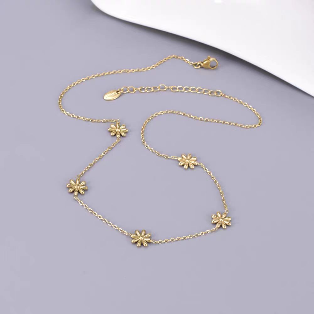 Titanium Steel Colorfast Floral Necklace