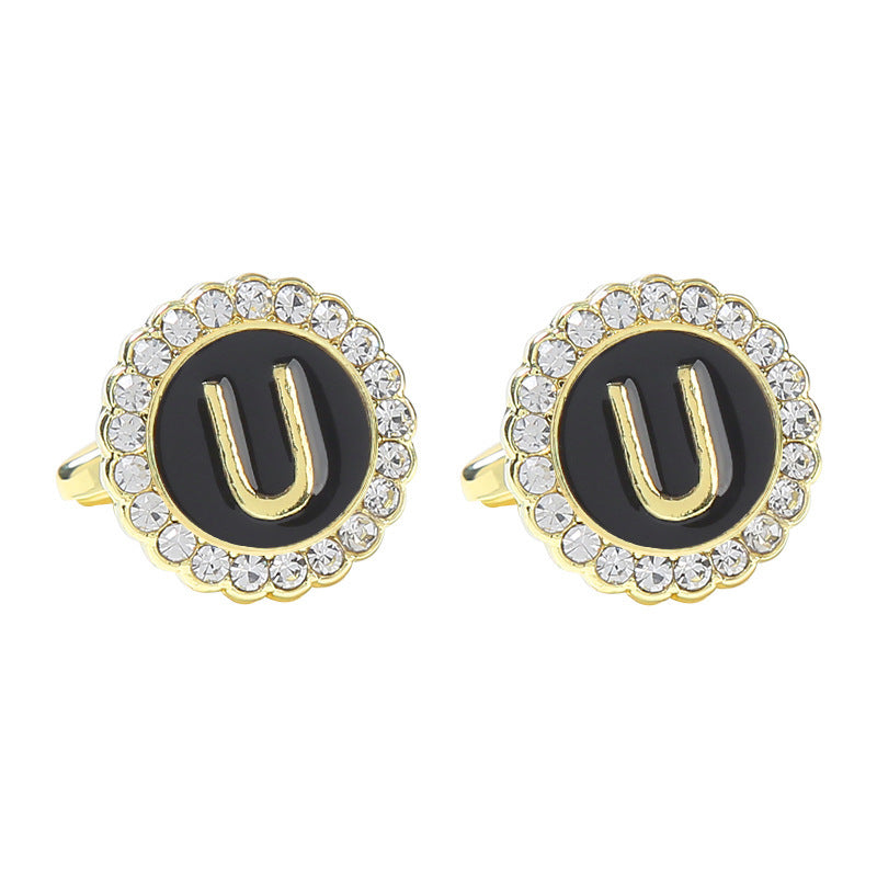 Round Diamond French Cufflinks Men's 26 Letters