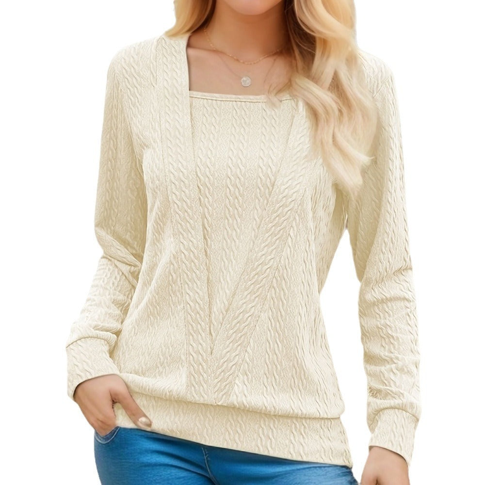 Casual Loose Stitching Long Sleeve T-shirt Women