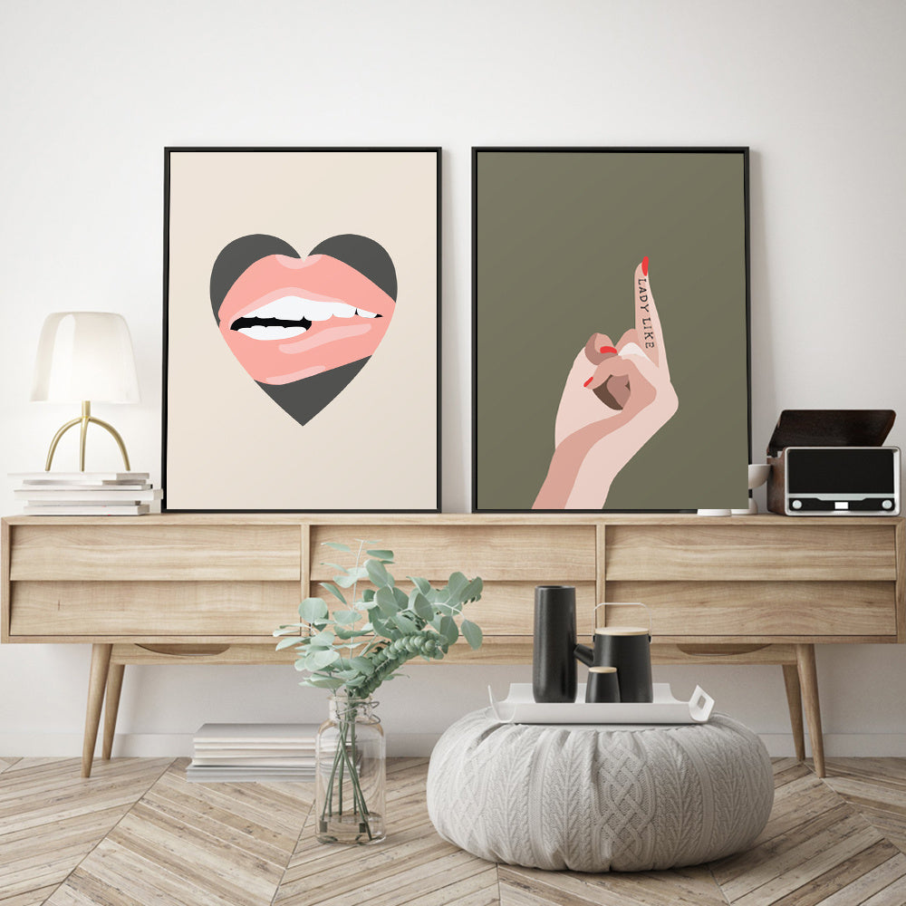 Abstract Vintage Sunglasses Lips Wall Art Canvas Painting