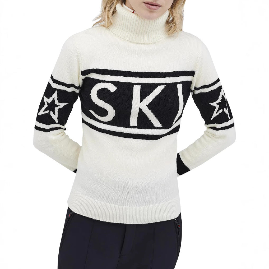 American-style Slim-fit Printed Turtleneck Sweater