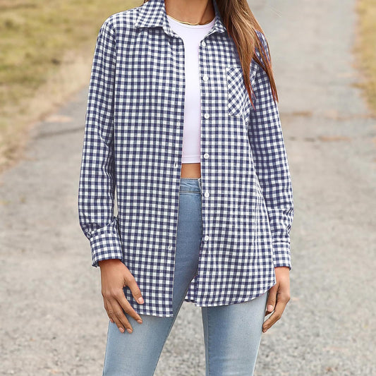 Loose Women's Long-sleeve Plaid Shirt