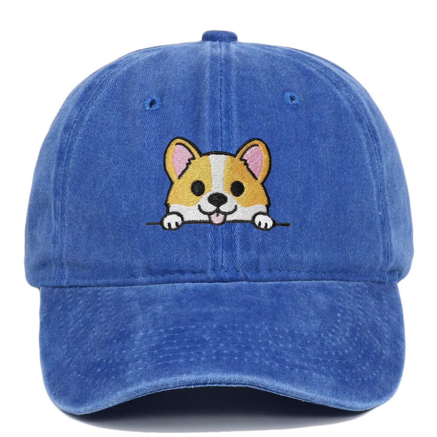 Corgi Embroidered Baseball Fashionable Washed Sports Cap