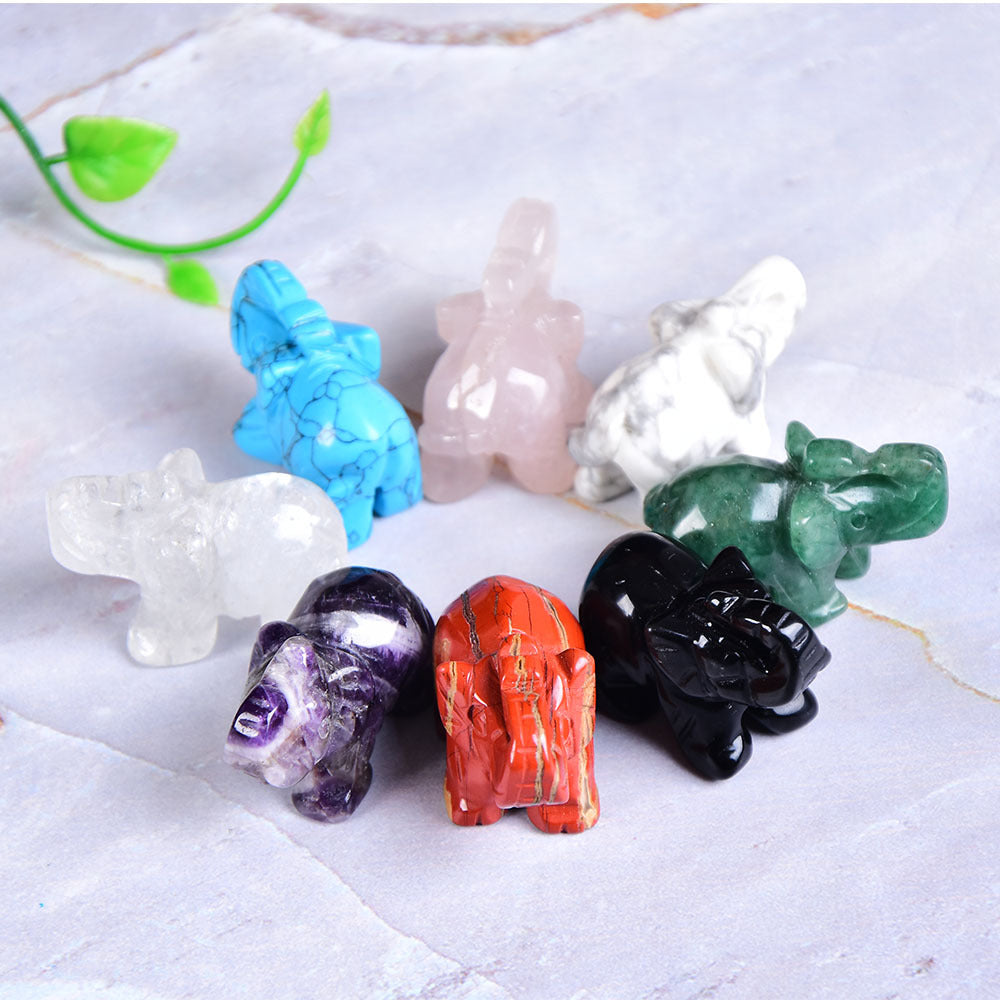 Crystal semi-precious stone carved elephant ornament