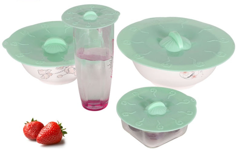 4pcs Silicone Suction Lid Sealed Cover Microwave Fruit Bowl Lid Wrap  Kitchen Gadgets