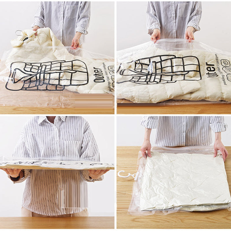 Hanging vacuum compression bag